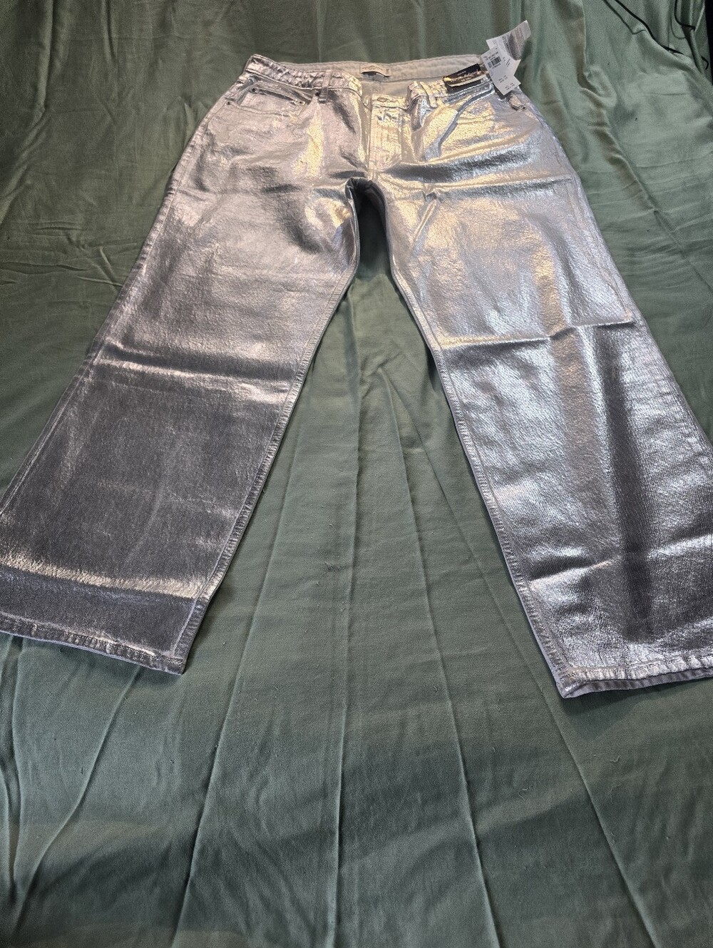 Abercrombie & Fitch Women High Rise 90s Relaxed Jeans Metallic Silver Size 18R